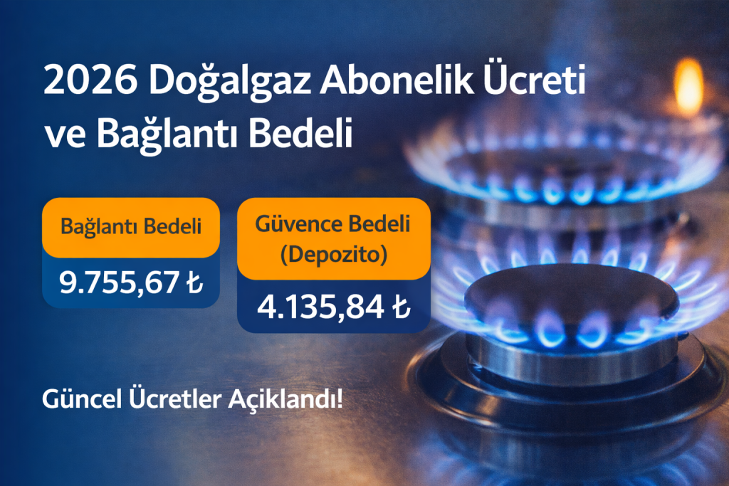 2026 doğalgaz abonelik ücreti, bağlantı bedeli, güvence depozitosu ve proje onay ücretleri açıklandı. Güncel fiyatları ve hesaplamaları burada inceleyin.