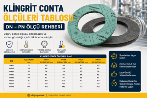 DN ve PN değerlerine göre hazırlanmış klingrit conta ölçüleri tablosu. Flanş Contalarına ait tablo