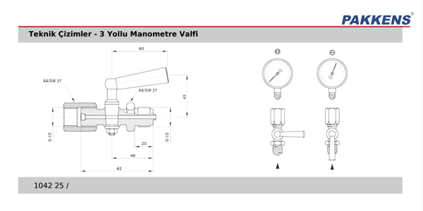 3 yollu manometre valfi Pakken basınç musluğu