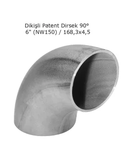 Dikişli Patent Dirsek NW150 6" 90°/168,3x4,5mm