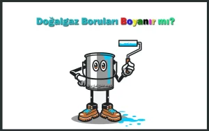 Sevimli bir animasyon karakteri, boyama rulosu ile mavi boya uygularken tasvir ediliyor; karakterin etrafında boya damlacıkları ve neşeli bir ifade var.