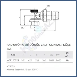 ECA GV3 Radyatör Geri Dönüş Valfi Contalı Köşe 602120728