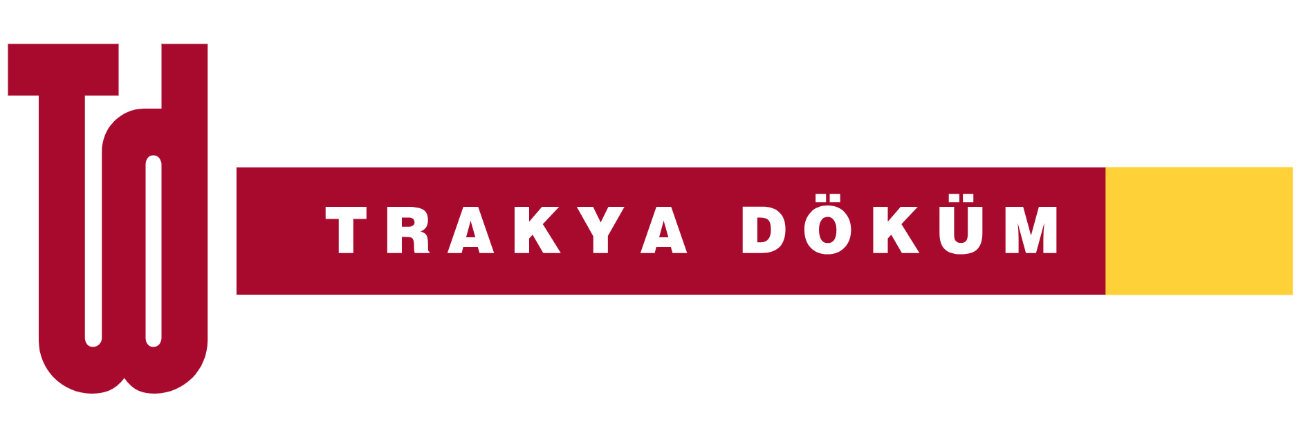 Trakya Döküm'ün logosu, şirket adının baş harfleri "Td" ile koyu kırmızı renkte stilize edilmiş bir tipografi ve şirket adının tamamını içeren koyu kırmızı ve sarı renklerde bir grafik