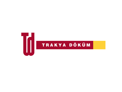 Trakya Döküm'ün logosu, şirket adının baş harfleri "Td" ile koyu kırmızı renkte stilize edilmiş bir tipografi ve şirket adının tamamını içeren koyu kırmızı ve sarı renklerde bir grafik.